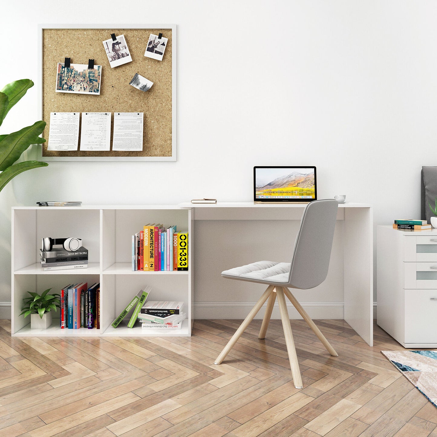 Maggen L Shape Rotatable Study Table, Computer Desk, WFH Office Table with Storage